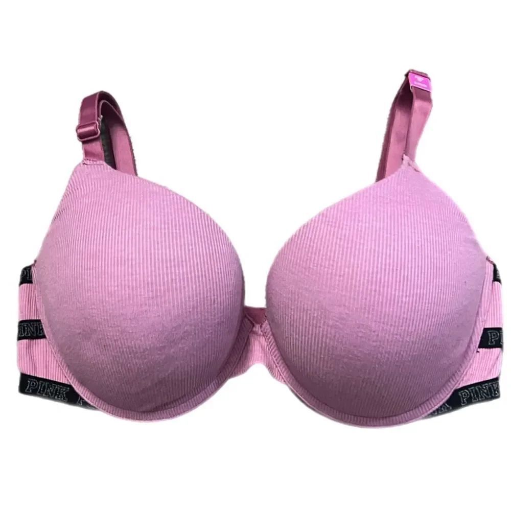 Victoria’s Secret Pink Push Up Padded Ribbed Logo Straps Bra pink 34DD